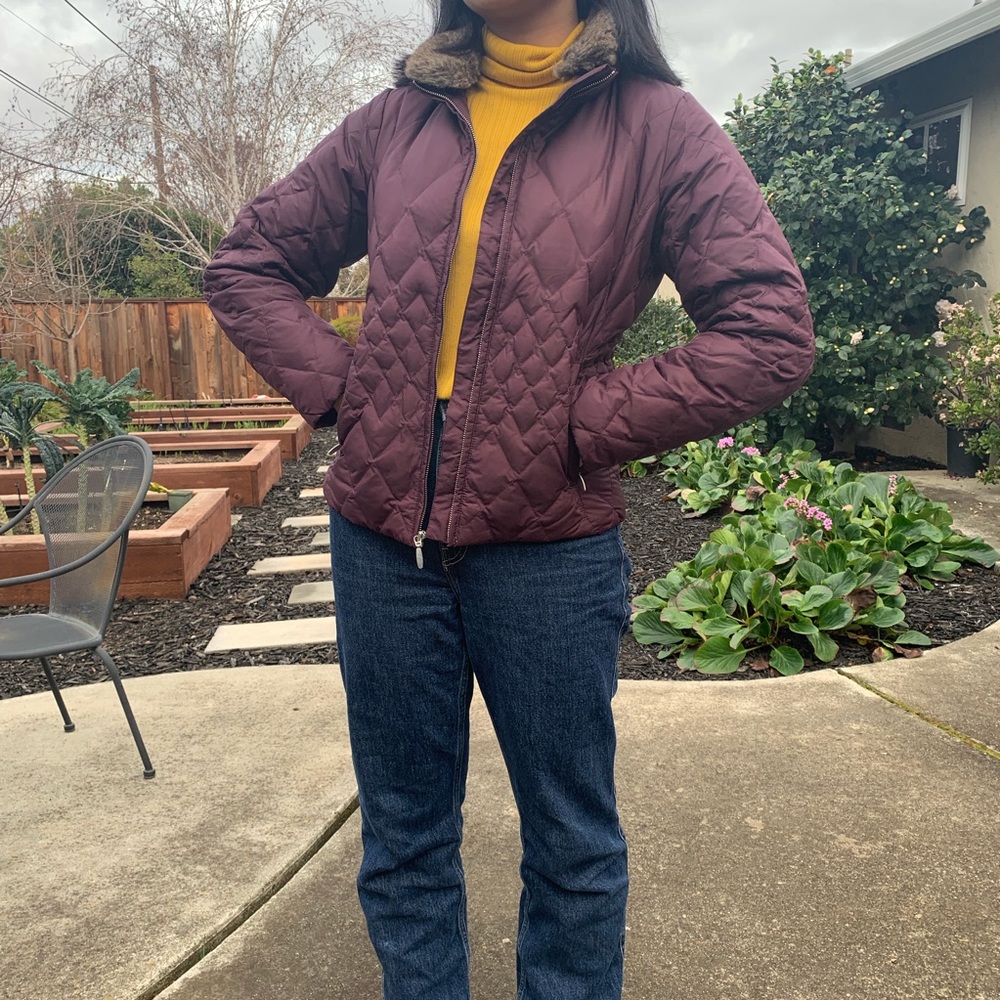 Eddie Bauer Goose Down Fur trim Puffer Jacket